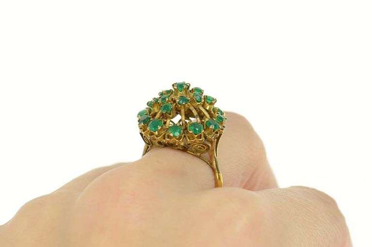 14K Yellow Gold 1960's Green Chrysoprase Retro Cocktail Ring