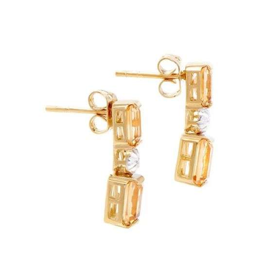 18 Kt Yellow Gold Plate 3.5 Ct Natural Citrine and Diamond  Earrings