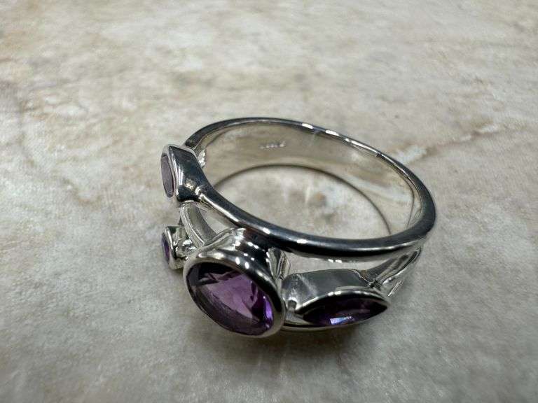 Sterling Silver Natural Gemstone Amethyst Ring Size 10