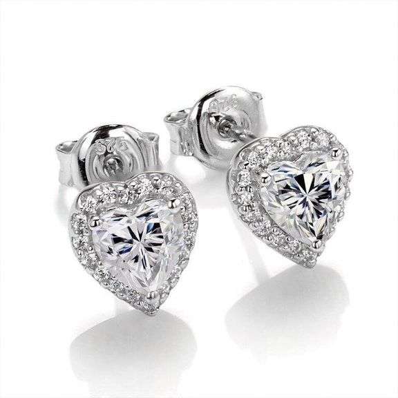 Beautiful Matching 14 Kt Tri-Layered White Gold Heart Cut Fire Moissanite Earrings