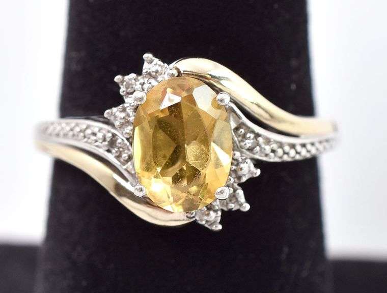 Sterling Silver Citrine and Diamond Ring