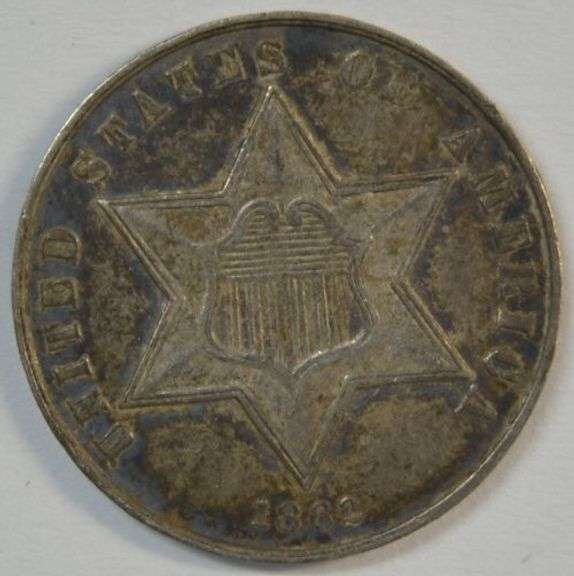Original Uncirculated 1862 Three Cent Silver Piece. Full strike