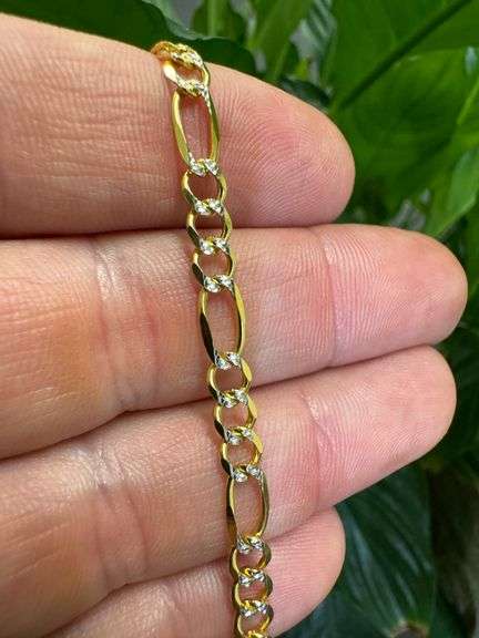 10k Yellow Gold Solid Pave Figaro Link Chain 4.3mm Necklace 22"