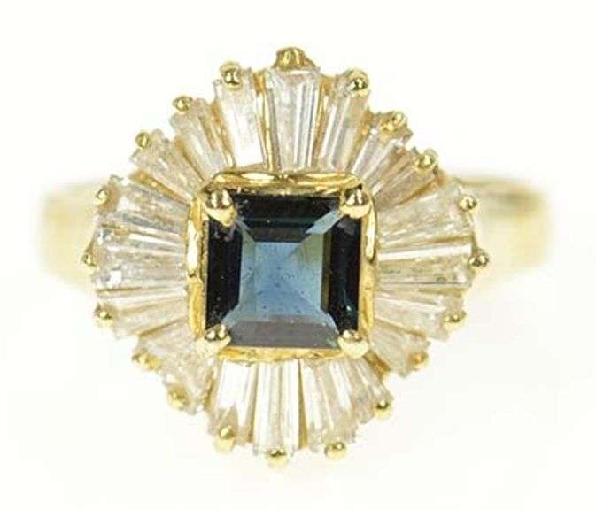 14K Yellow Gold 2.84 Ctw Sapphire Ballerina Diamond Halo Ring