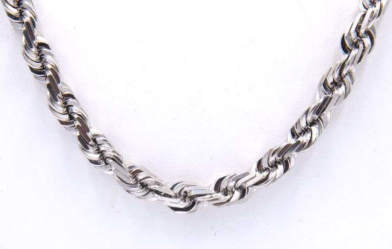 Heavy 14kt white gold rope chain necklace