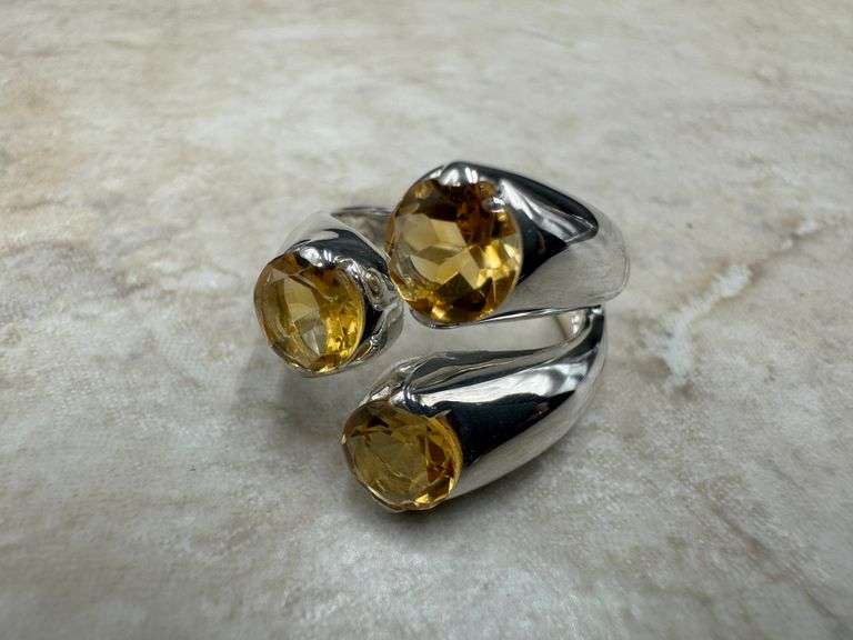 Sterling Silver Natural Gemstone Citrine Ring Size 10
