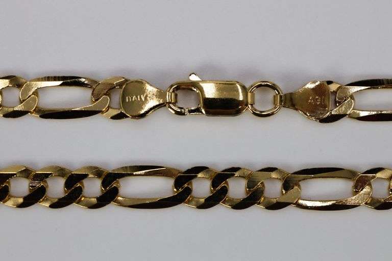 22k Yellow Gold Plated Men's 6.5mm Solid .925 Sterling Silver Flat Figaro Chain Link Italy Necklace 18"