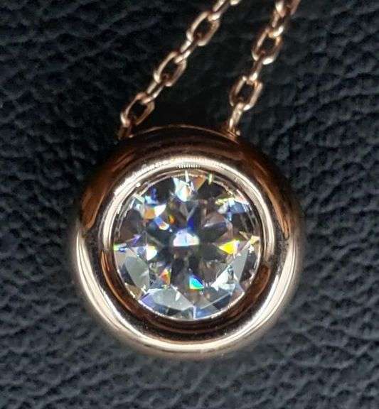 14 Kt Rose Gold Plated. 1 Ct Fire Moissanite Pendant
