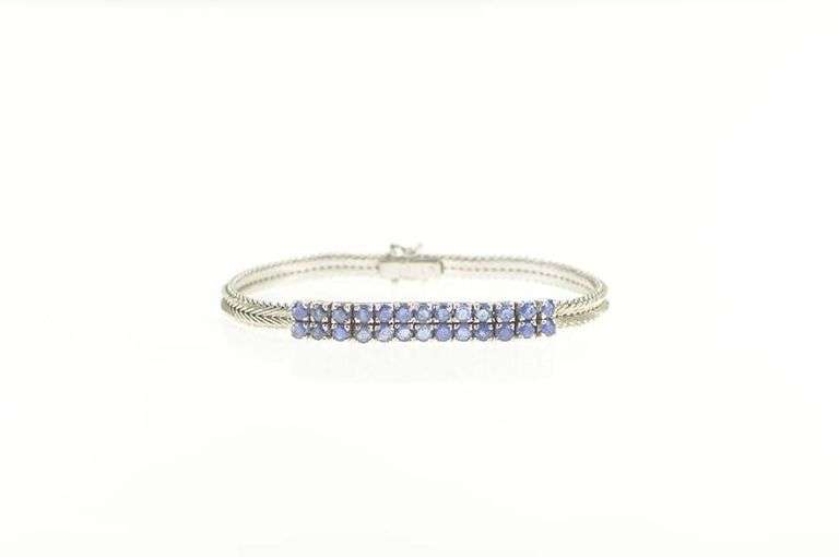 18K White Gold 4.00 Ctw Sapphire Squared Cluster Statement Bracelet