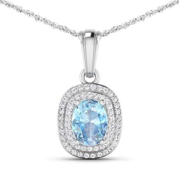 14KT White Gold 0.96ct Aquamarine and Diamond Pendant with Chain