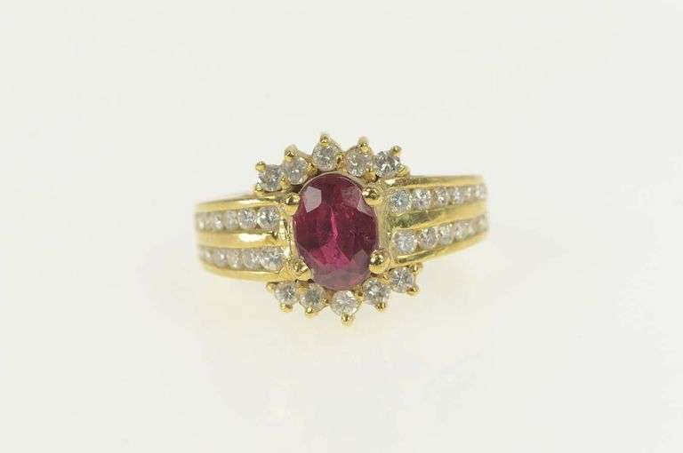 14K Yellow Gold 1.65 Ctw Tourmaline Diamond Halo Engagement Ring