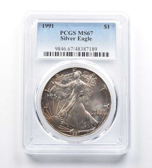 MS67 1991 American Silver Eagle PCGS Rainbow Peripheral Toning