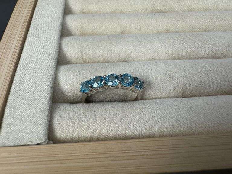 Sterling Silver Natural Gemstone Blue Topaz Ring Size 7