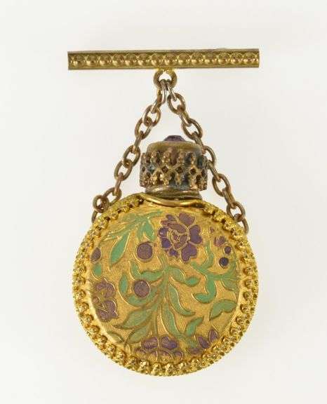 Gold Filled Ornate Colorful Enamel Retro Perfume Bottle Pin/Brooch