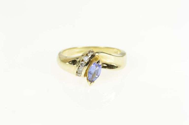 14K Yellow Gold Marquise Tanzanite Diamond Accent Statement Ring