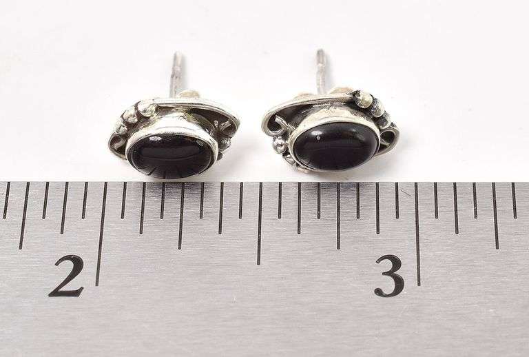 Sterling Silver Black Onyx Stud Earrings