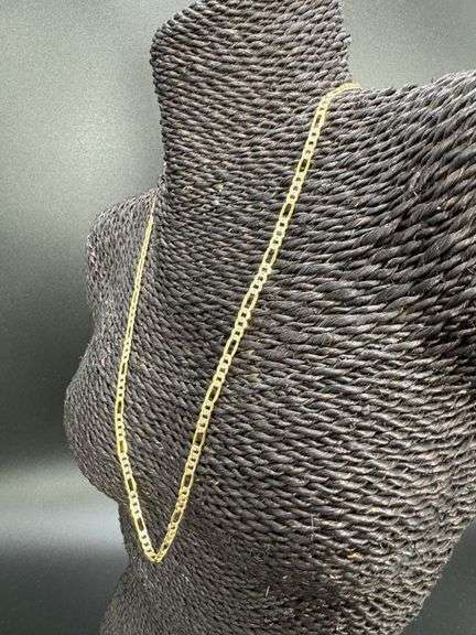 14k Yellow Gold-Hollow Pave Figaro Link Chain 4.3mm Necklace 22"