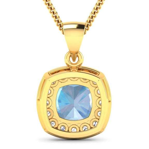 14KT Yellow Gold 1.70ct Aquamarine and Diamond Pendant with Chain
