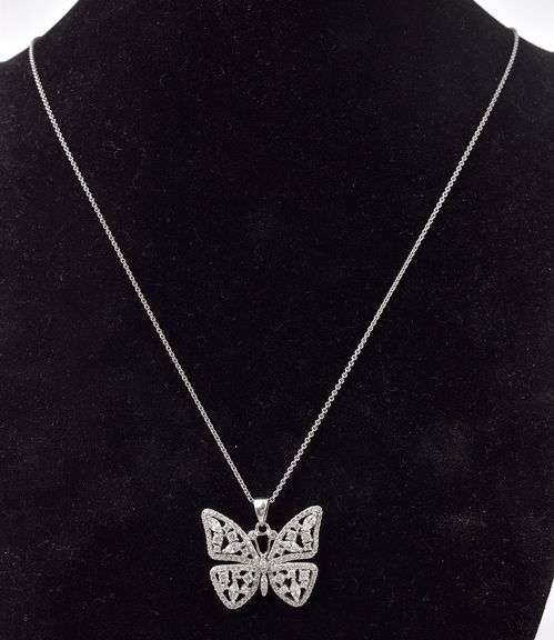 Sterling Silver CZ Butterfly Pendant Necklace