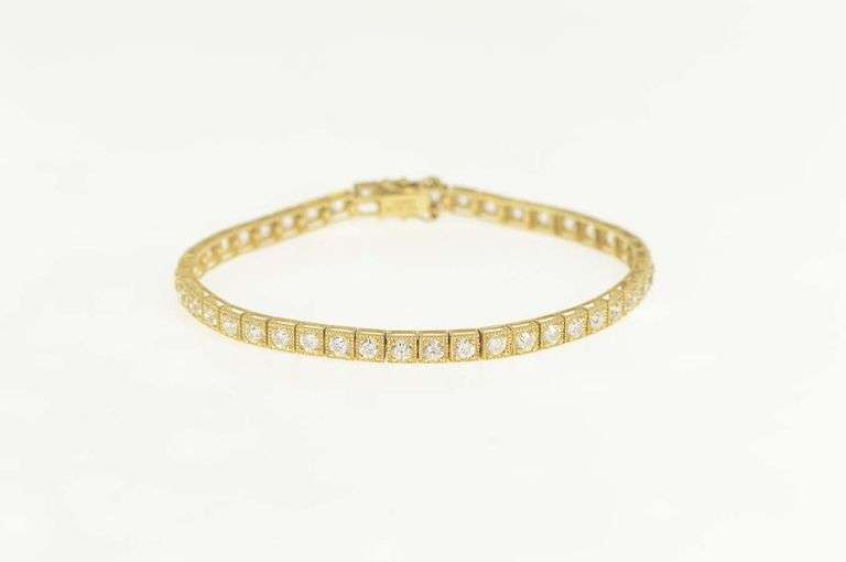 14K Yellow Gold Classic Squared Round Cut CZ Tennis Bracelet