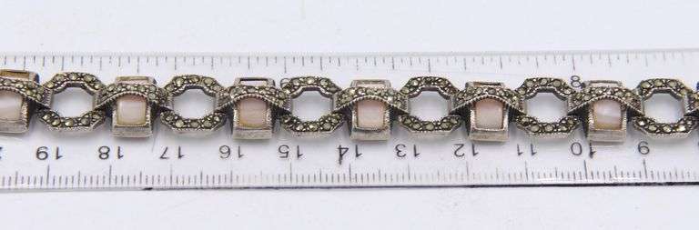 Vintage 925 sterling silver Marcasite link bracelet