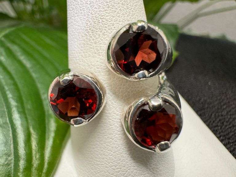 Sterling Silver Gemstone Natural Garnet Ring Size 10