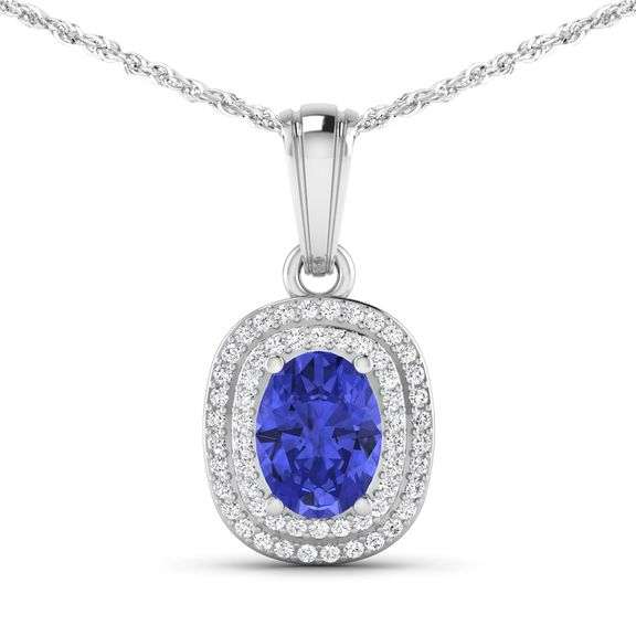 14KT White Gold 1.09ct Tanzanite and Diamond Pendant with Chain