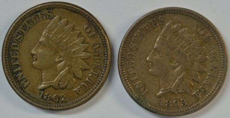 Needle-sharp 1862 & 1863 Indian Head Cents in AU