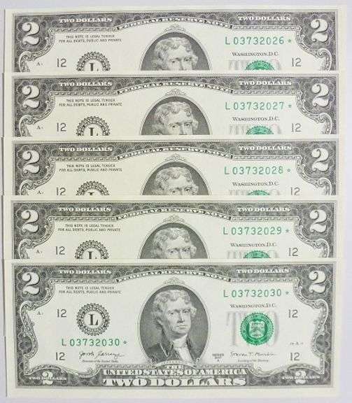 (5) Superb Crisp 2017A $2 Star Notes San Francisco-Consecutive!