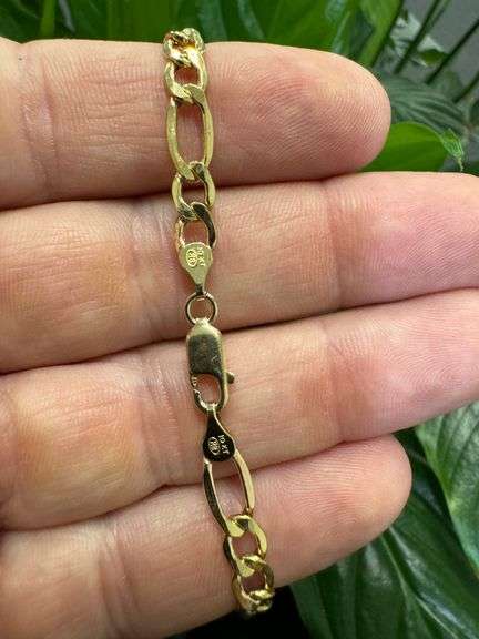 10k Yellow Gold Hollow Figaro Link Chain 5.8mm Bracelet 8"
