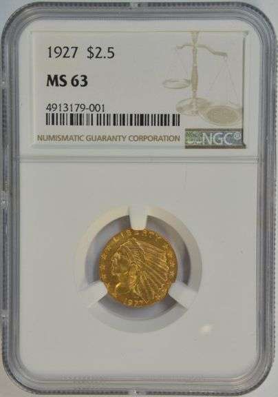 Very Choice BU 1927 $2.50 Indian Gold Piece. NGC MS63