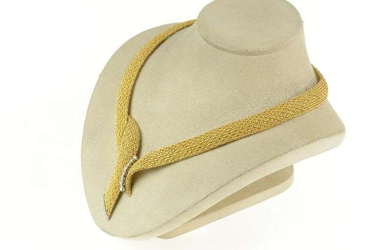 14K Yellow Gold 0.92 Ctw Diamond Woven Chain Statement Necklace