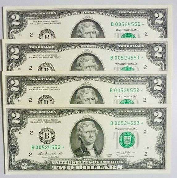 (4) Superb Crisp 2013 $2 Star Notes New York-Consecutive!