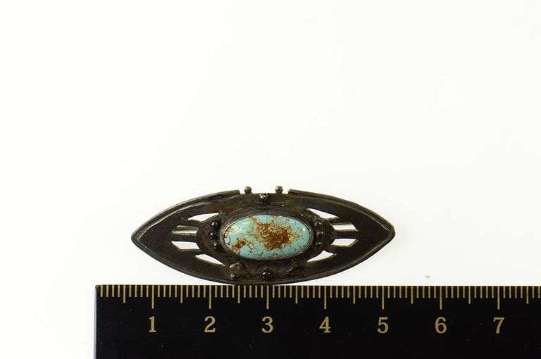 Sterling Silver Ornate Turquoise Marquise FT Sheridan Pin/Brooch