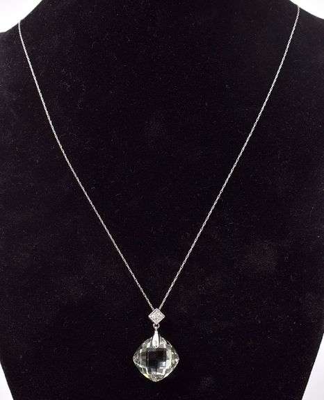 Fantastic 14K White Gold Green Amethyst with a 10K White Gold Chain