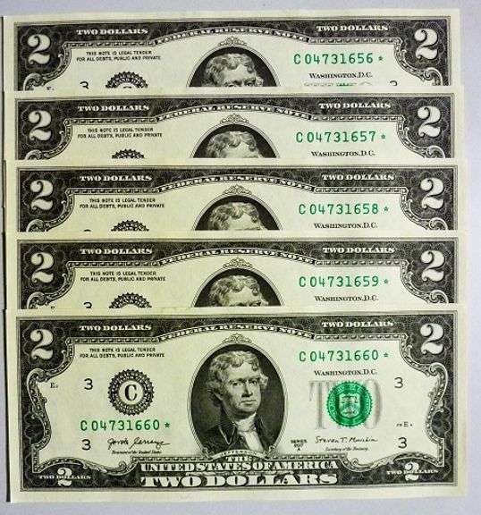 (5) Superb Crisp 2017A $2 Star Notes Philadelphia-Consecutive!