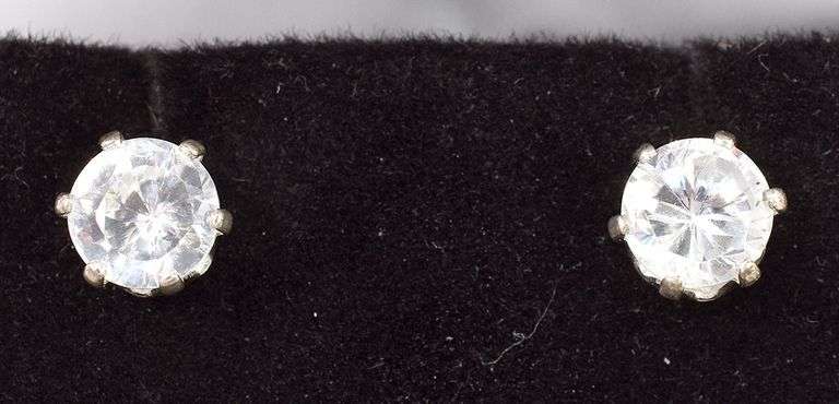 Sterling Silver CZ Gemstone Stud Earrings