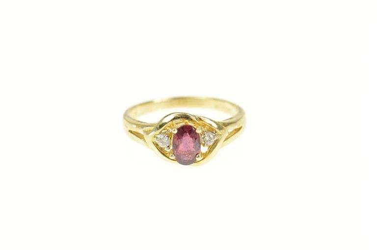 14K Yellow Gold Oval Ruby Diamond Accent Engagement Ring