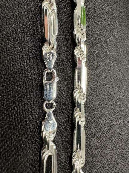 Sterling Silver Long Rope Figarope 6mm Wide Knot Figaro Link Necklace Chain 24"