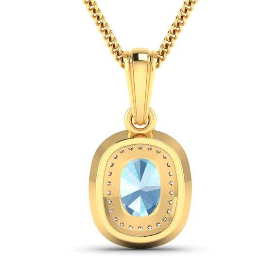 14KT Yellow Gold 0.96ct Aquamarine and Diamond Pendant with Chain