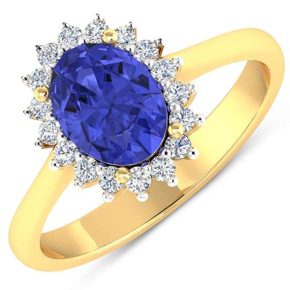 14KT Yellow Gold 1.41ct Tanzanite and Diamond Ring