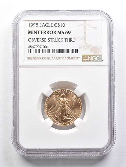 MS69 1998 $10 American Gold Eagle Error Obv Struck Thru 1/4oz Gold NGC