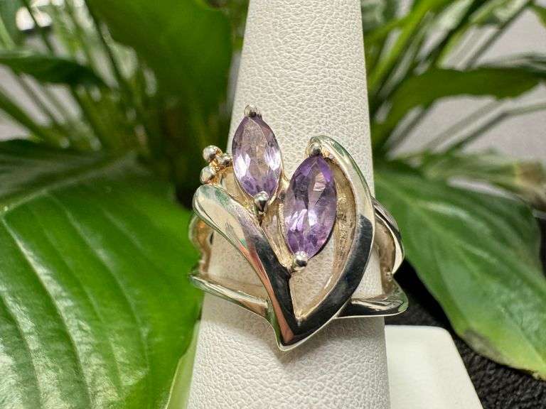Sterling Silver Natural Gemstone Amethyst Ring Size 8