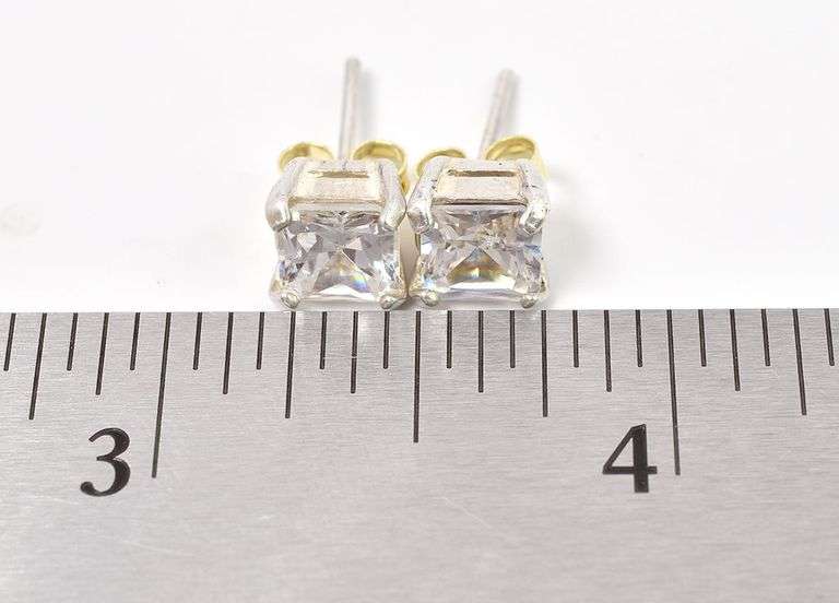 Sterling Silver CZ Gemstone Stud Earrings