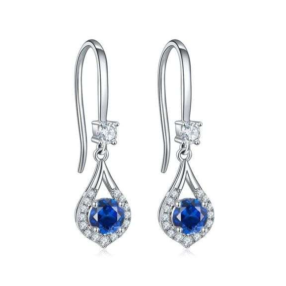 14 Kt White Gold Plate Midnight Blue Sapphire Earrings