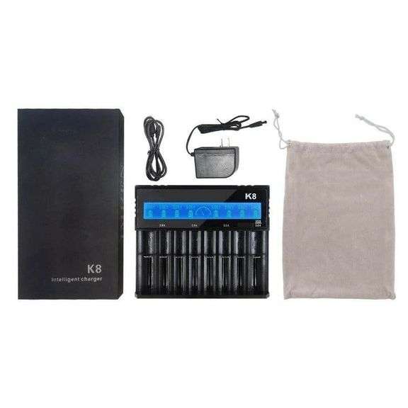 8-Slot Intelligent Battery Charger LCD Display