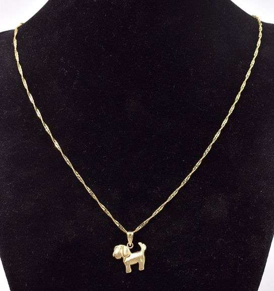 Radiant 14K Yellow Gold Dog Pendant Necklace