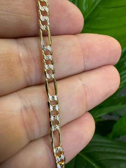 14k Yellow Gold-Hollow Pave Figaro Link Chain 4.3mm Necklace 22"