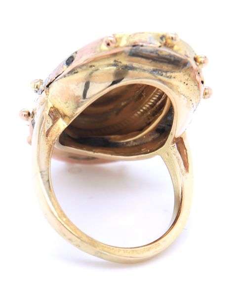 Antique 14kt yellow gold sheild ring with diamond accent