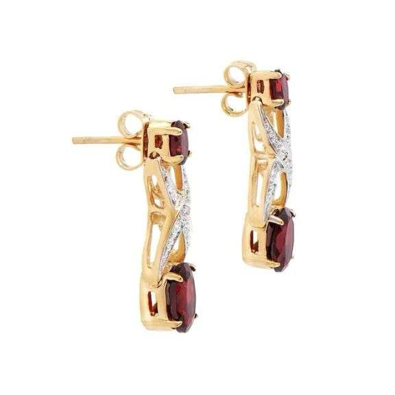 18 Kt Yellow Gold Plate 3.5 Ct Natural Garnet and Diamond Earrings